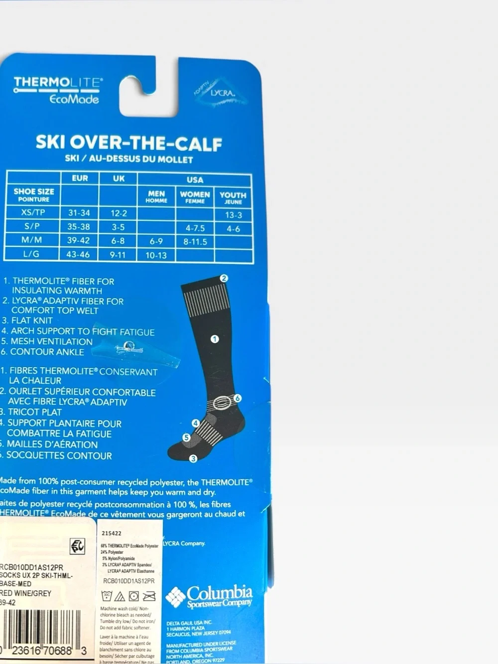 Columbia Thermolite Over The Calf Ski Socks 4 Pairs Med US W 8-11.5 / UK 6-8 NWT